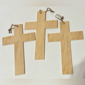 Set of 3 Hanging Wood Crosses Unfinished DIY 9.5X6” NEW